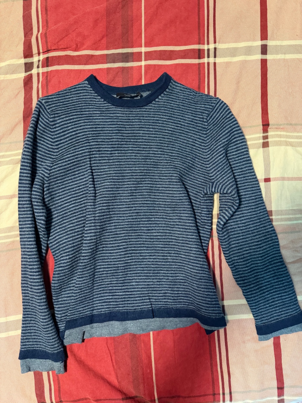 Vince Navy and Light Blue Striped Crewneck Sweater